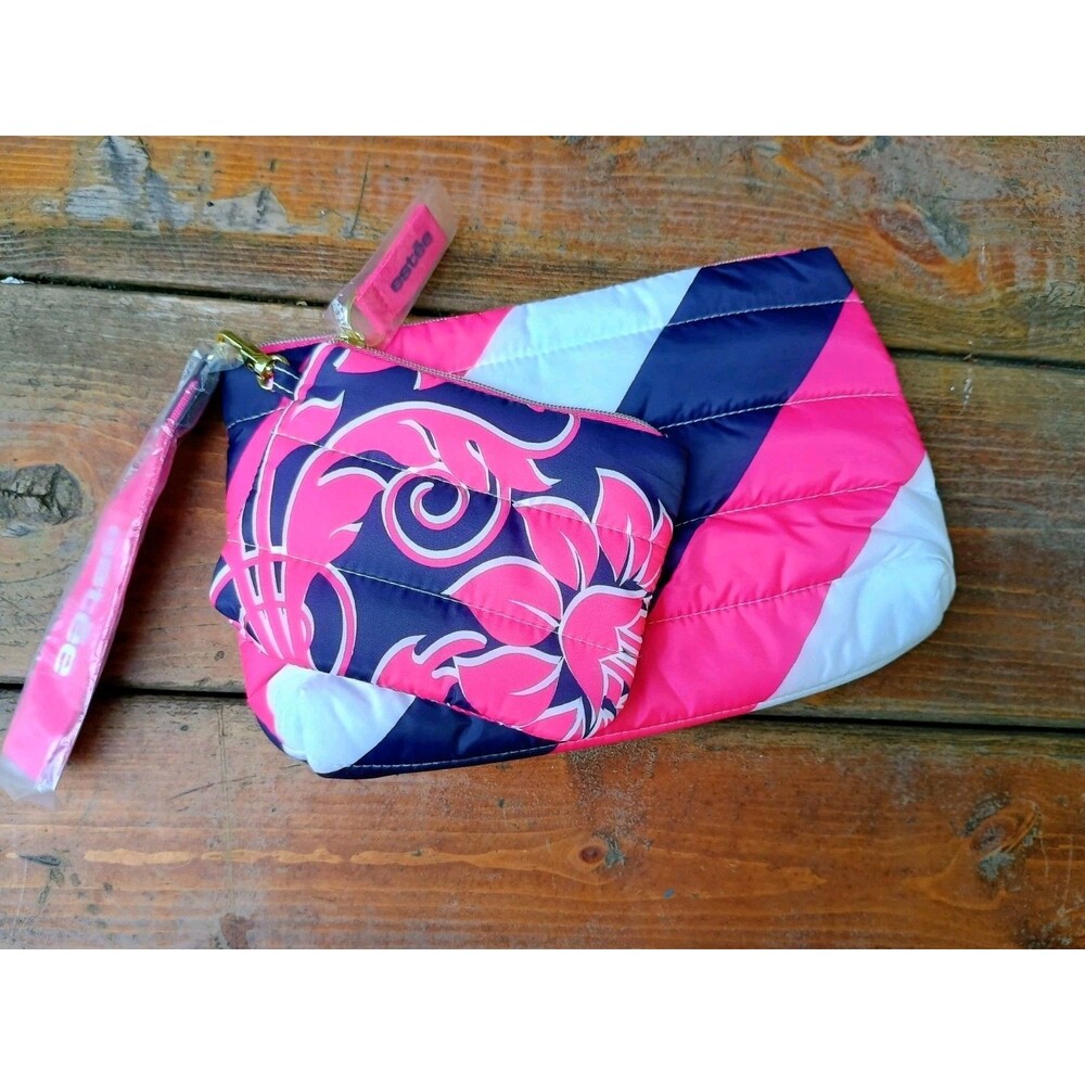 NWT Estee Lauder 2pc Puffer Cosmetic Bag Set Stripe Floral Travel Makeup
